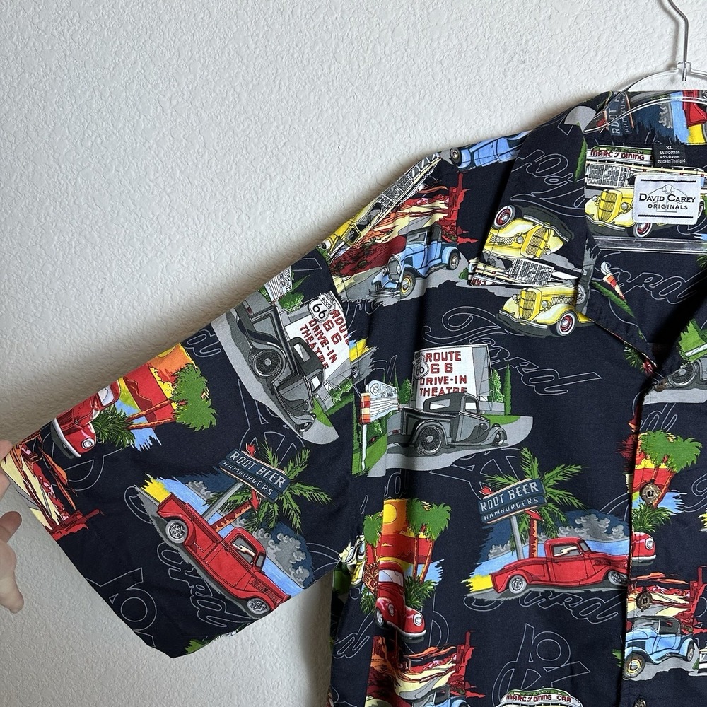 Vintage David Carey Camp Shirt Men Large Ford V8‎ Route 66 Classic Cars Hawaiian - Picture 4 of 11